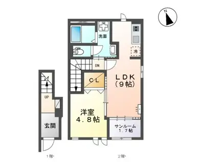 カナロアⅤ(1LDK/2階)の間取り写真