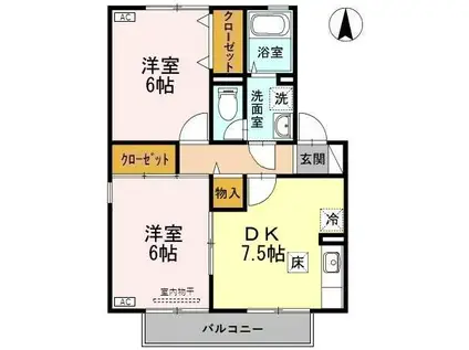 セジュールⅡC棟(2DK/1階)の間取り写真