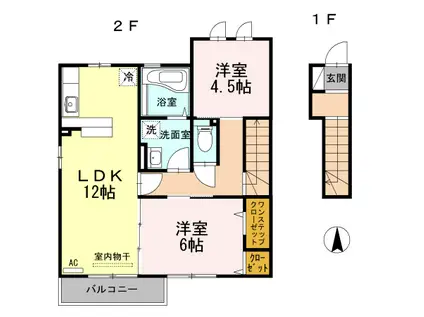 D-ROOM戸出1 B棟(2LDK/2階)の間取り写真