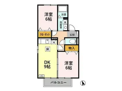 ハピネス窪(2DK/1階)の間取り写真