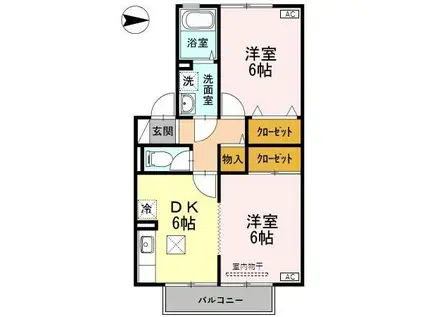 セジュールII D棟(2DK/1階)の間取り写真