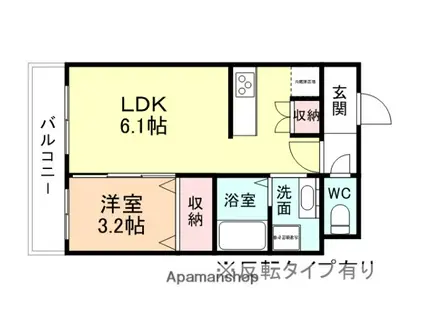 WINGHILL千成(1DK/1階)の間取り写真