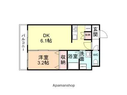 WINGHILL千成(1DK/1階)の間取り写真