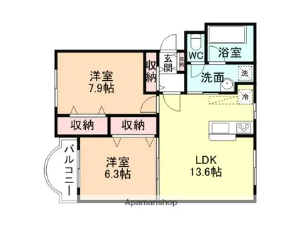 ミューM&U(2LDK/2階)の間取り写真