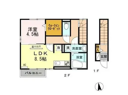 フェリスさくらⅢ(1LDK/2階)の間取り写真