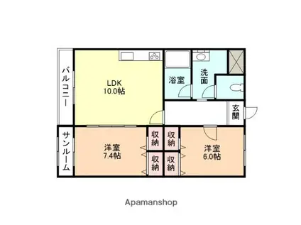 クレストフォルム上富居(2LDK/3階)の間取り写真