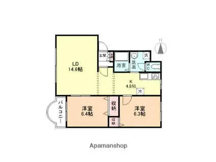 サンモールピアA棟(2LDK/3階)の間取り写真