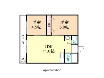 ホープフルハイツ(2LDK/1階)の間取り写真