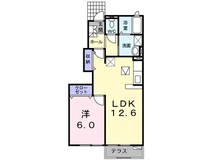 ヴィラノールF(1LDK/1階)の間取り写真