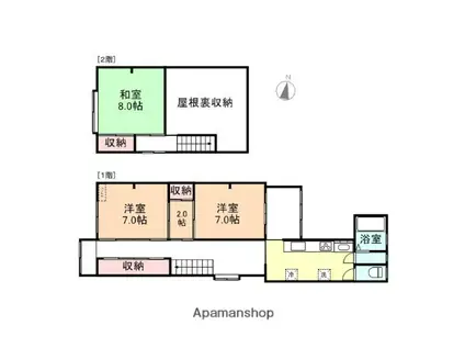 富山地鉄富山港線 蓮町駅(馬場記念公園前) 徒歩50分 2階建 築57年(3K)の間取り写真
