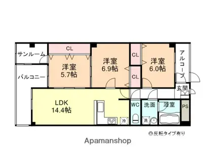 さくらいマンション石田浜(3LDK/2階)の間取り写真
