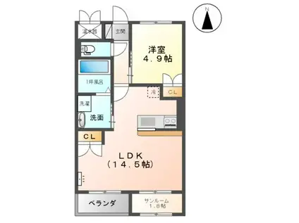 フレシール萩原(1LDK/2階)の間取り写真