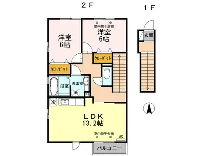 ルミエール B(2LDK/2階)の間取り写真