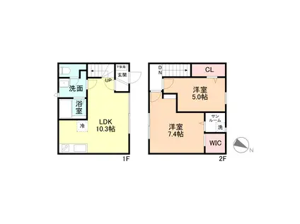カサーレ蓮町 Ⅱ棟(2LDK/2階)の間取り写真