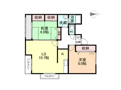 ニューハイツ綾(2LDK/4階)の間取り写真