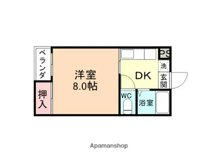 あいの風とやま鉄道 呉羽駅 徒歩15分 2階建 築31年(1DK/1階)の間取り写真