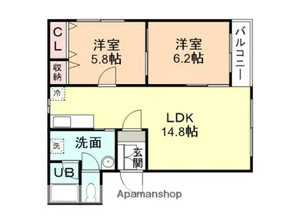 ピュアライフⅢ(2LDK/3階)の間取り写真