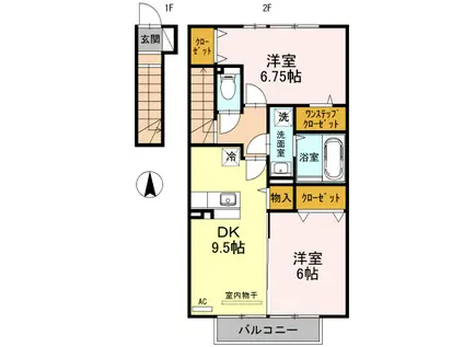 ジュネス一本木 B棟(1LDK/2階)の間取り写真