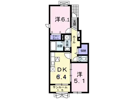 ウインベル大山Ⅱ(2DK/1階)の間取り写真