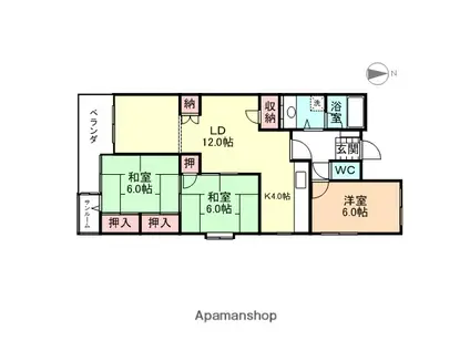 サンライズニナガワ(3LDK/2階)の間取り写真