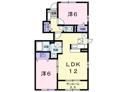 グロワールA(2LDK/1階)の間取り写真