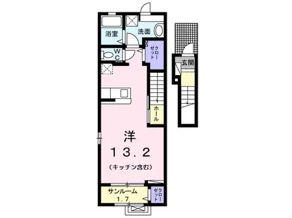 ケルンⅤ(ワンルーム/2階)の間取り写真