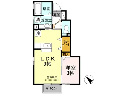 D-ROOM下堀(1LDK/1階)の間取り写真