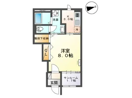 ノールハイム(1K/1階)の間取り写真