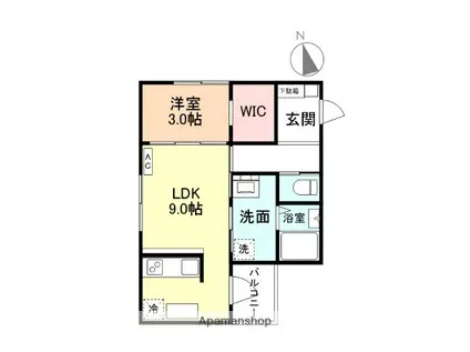 HALIA五福Ⅱ(1LDK/2階)の間取り写真