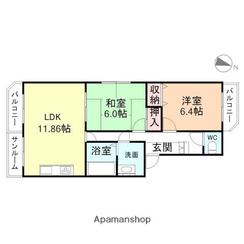 やかたマンション弐番館(2LDK/2階)の間取り写真