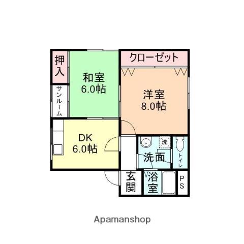 ガーデンヒルG-Ⅱ(2DK/2階)の間取り写真