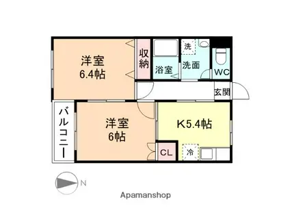 ドリームハウス砺波(2K/1階)の間取り写真