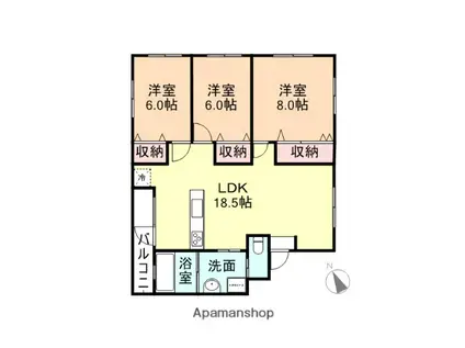 ヴァン・テ・アン片口B棟(3LDK/2階)の間取り写真