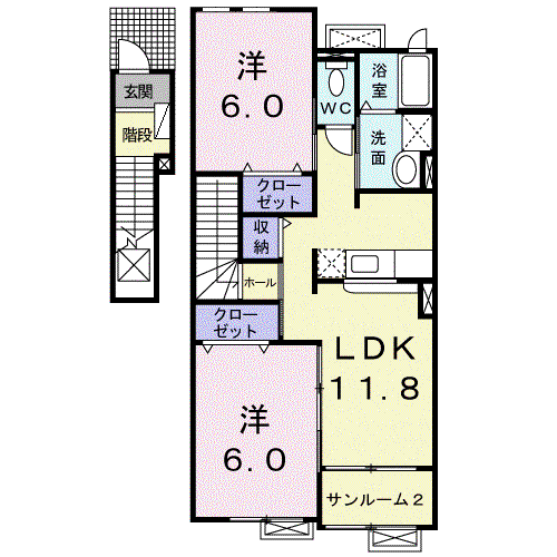 エトワール(2LDK/2階)の間取り写真