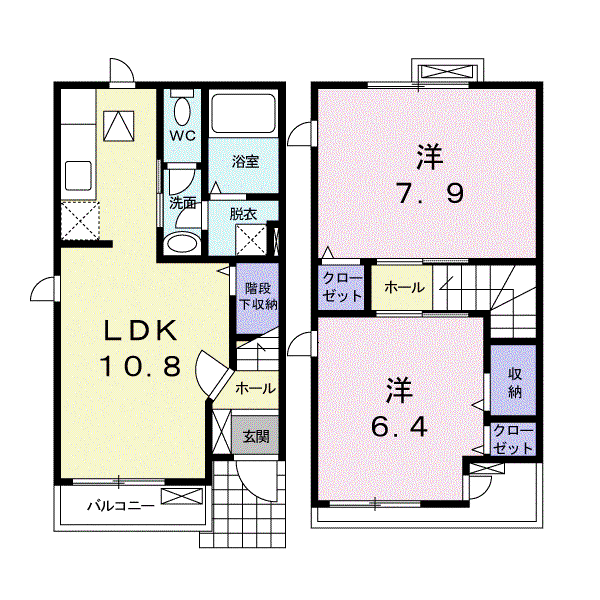 GコーポB棟(2LDK/1階)の間取り写真