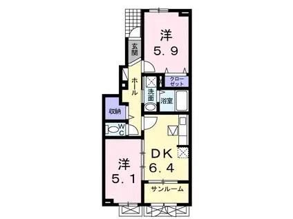 ネクステージⅢ(2DK/1階)の間取り写真