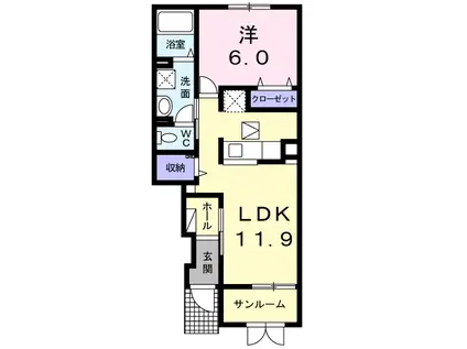フェリーチェ・優Ⅱ(1LDK/1階)の間取り写真