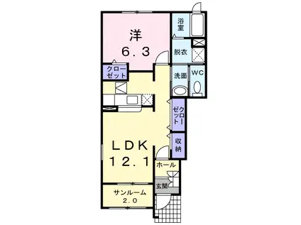 ヴィラージュガンクB(1LDK/1階)の間取り写真