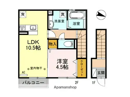 プレミューズ春日(1LDK/2階)の間取り写真