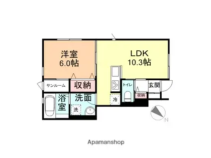 MAHINA(1LDK/1階)の間取り写真