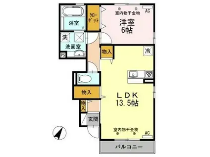 D-ROOM小矢部B棟(1LDK/1階)の間取り写真