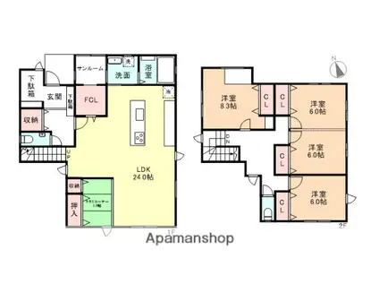 城端線 油田駅 徒歩8分 2階建 築6年(3LDK)の間取り写真