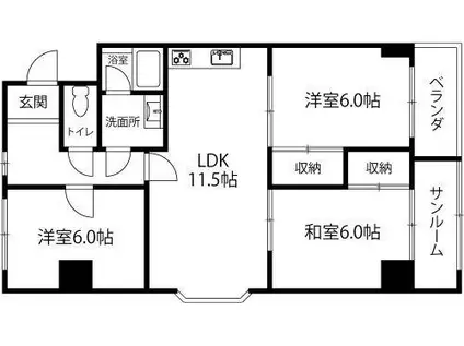 サンシャトー泉ヶ丘(3LDK/2階)の間取り写真