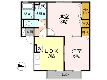 ボヌールバンブー(2DK/2階)の間取り写真