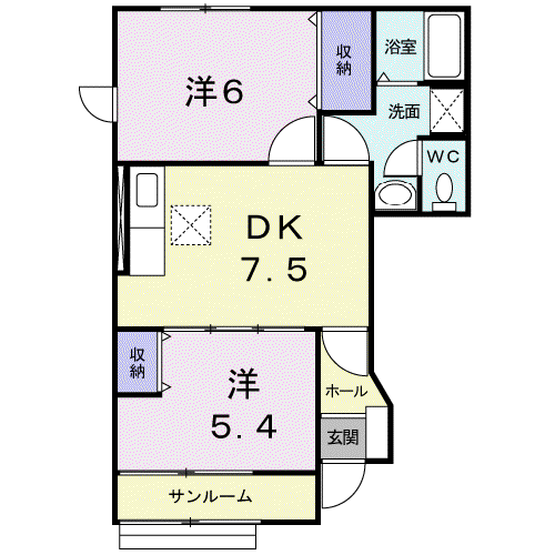 グルナード(2DK/1階)の間取り写真