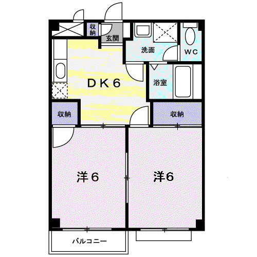 エルディムAI1(2DK/2階)の間取り写真