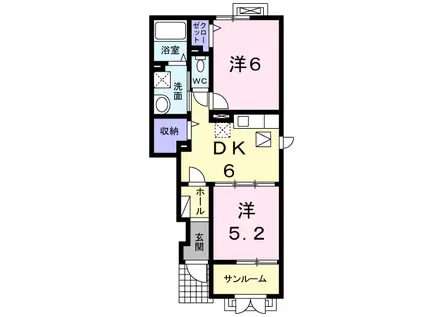 グラースA.S(2DK/1階)の間取り写真