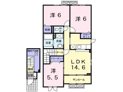 オリーブB(3LDK/2階)の間取り写真