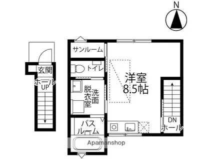 BRANZ野々市A棟C棟(ワンルーム/2階)の間取り写真