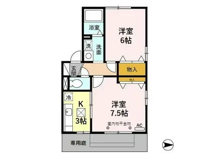 ウエストビレッジB(2K/1階)の間取り写真